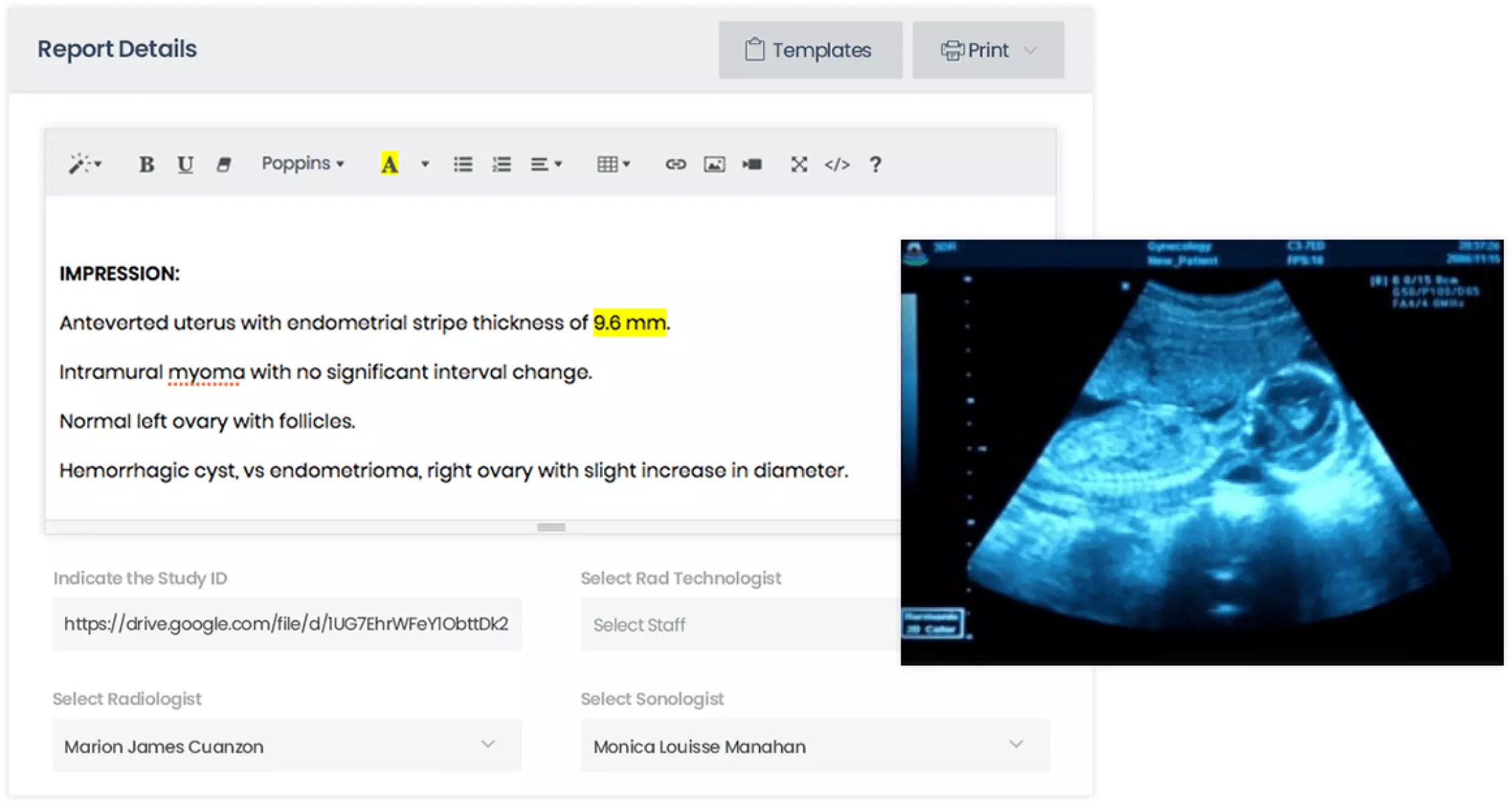MYCURE Diagnostics Imaging Interface - Radiology Report